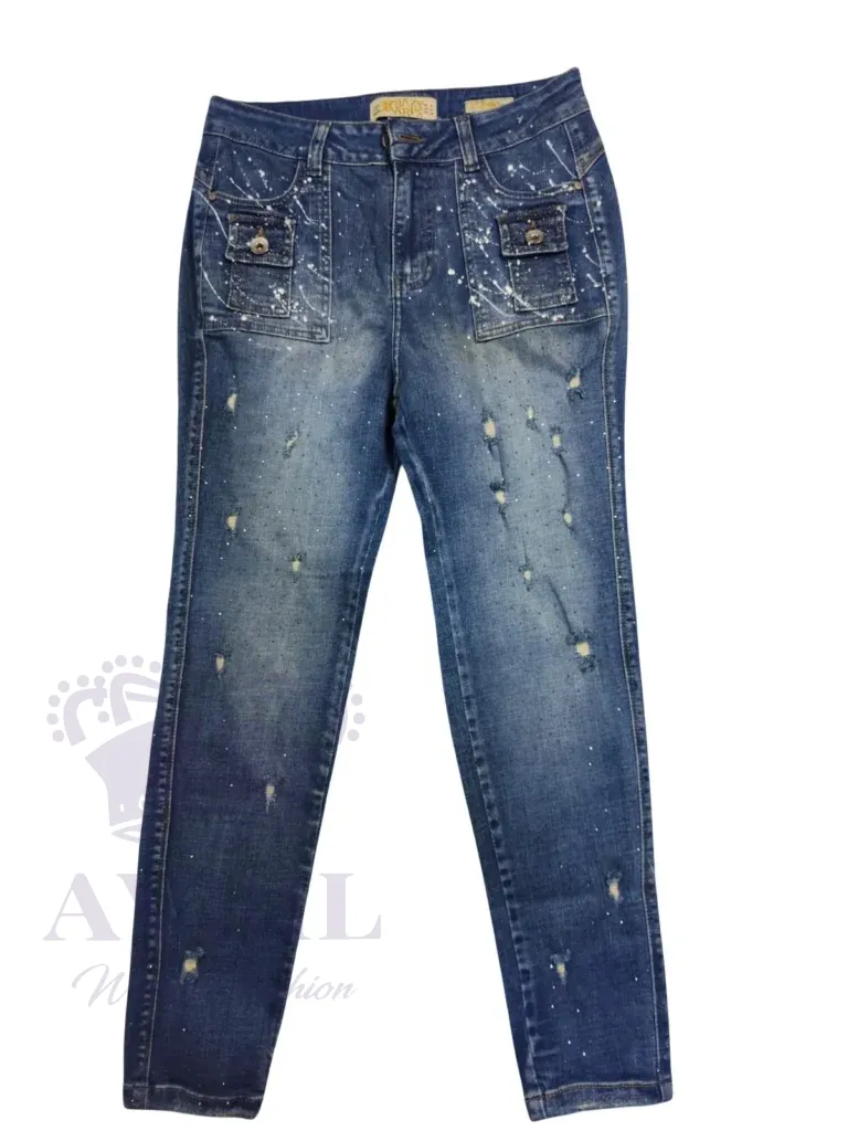 Jean corte recto rasgado azul